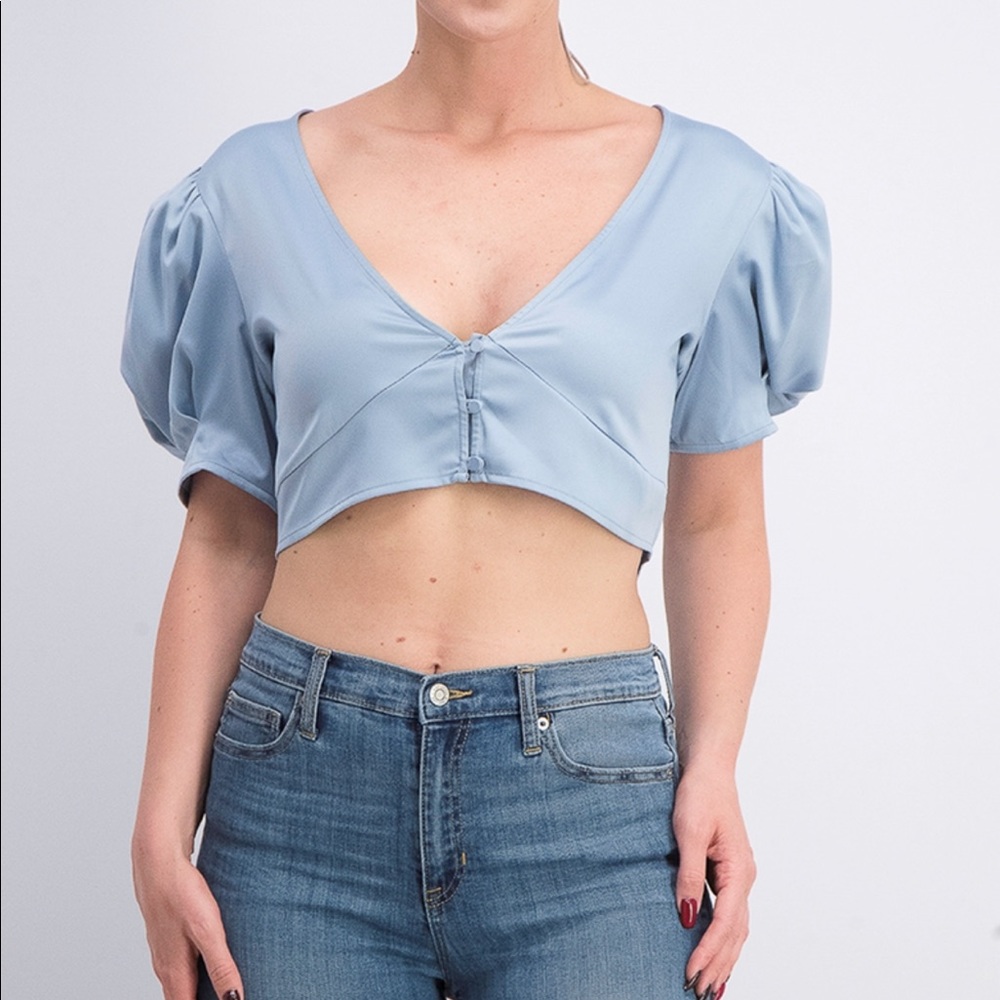 NWT Danielle Bernstein Puff Sleeve Crop Top - Picture 2 of 12